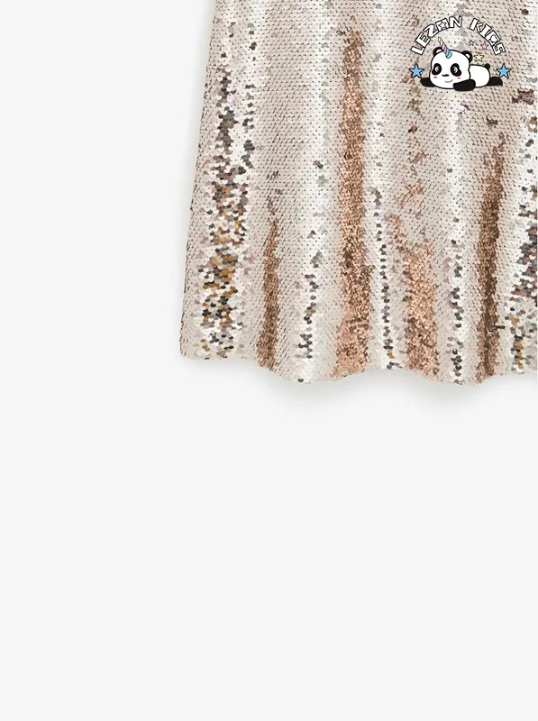 Vestido de Camiseta com Lantejoulas Reversíveis Rose Gold para Meninas - Product Image
