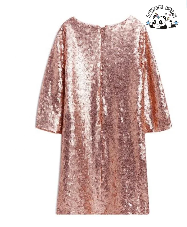 Vestido de Meninas com Mangas Sinos e Lantejoulas Douradas - Roupas de Criança Elegantes no Estilo Vintage - Product Image