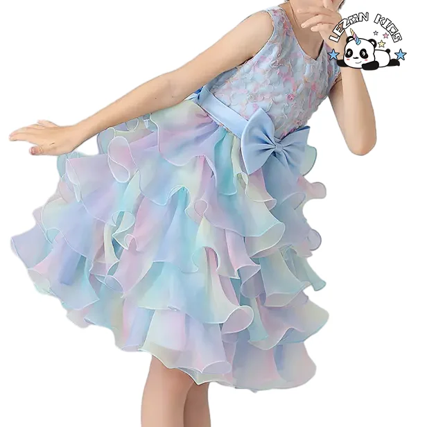 Sequin Flower 2-14 Years Girl Birthday Party Wedding Gown Children Applique Dresses - Product Image