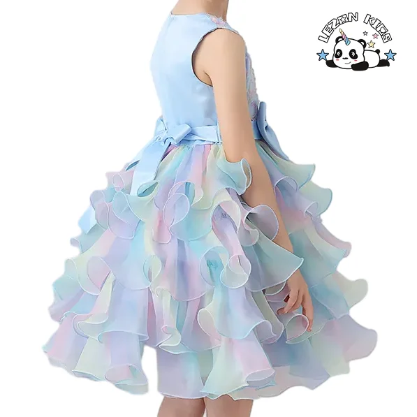 Sequin Flower 2-14 Years Girl Birthday Party Wedding Gown Children Applique Dresses - Product Image