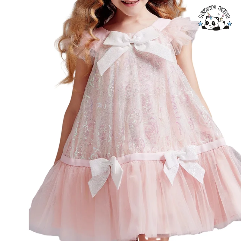 Sequined Girl Dress Girls Ruffle Tulle Short Sleeve Sequin Tulle Dresses for Girls - Product Image