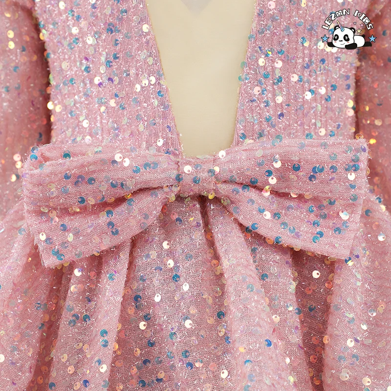 Sequins Mesh Girls Tutu Dress Princess Vintage Long Sleeve Wedding Party Birthday Tutu Dress - Product Image