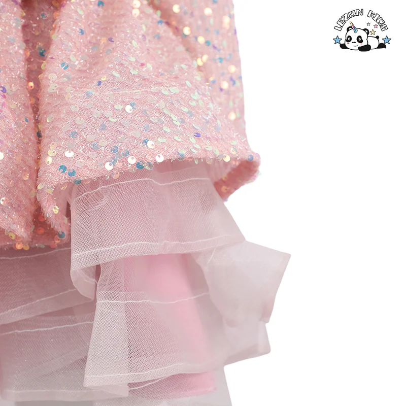 Sequins Mesh Girls Tutu Dress Princess Vintage Long Sleeve Wedding Party Birthday Tutu Dress - Product Image