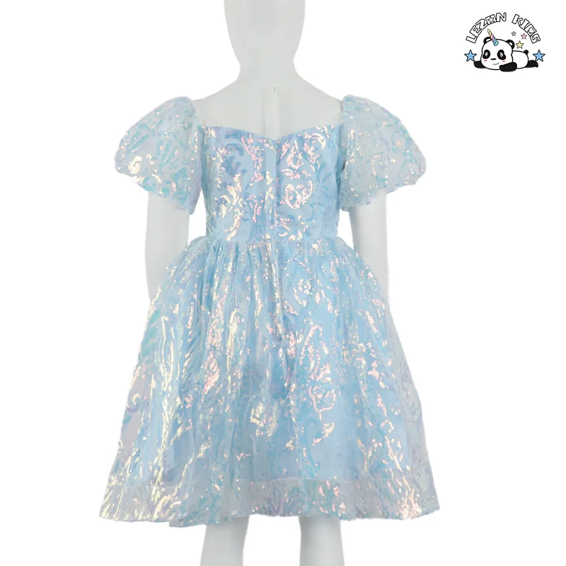 Sky Blue Shiny Children's Poncho Skirt fairy Bubble Sleeve Sequin Princess Skirt Child Hostess Princess Skirt Wholesale - Product Image