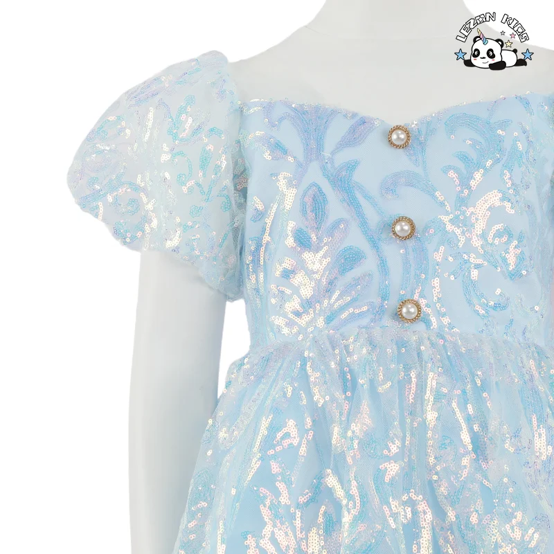 Sky Blue Shiny Children's Poncho Skirt fairy Bubble Sleeve Sequin Princess Skirt Child Hostess Princess Skirt Wholesale - Product Image