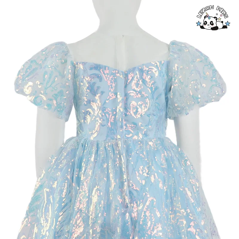 Sky Blue Shiny Children's Poncho Skirt fairy Bubble Sleeve Sequin Princess Skirt Child Hostess Princess Skirt Wholesale - Product Image