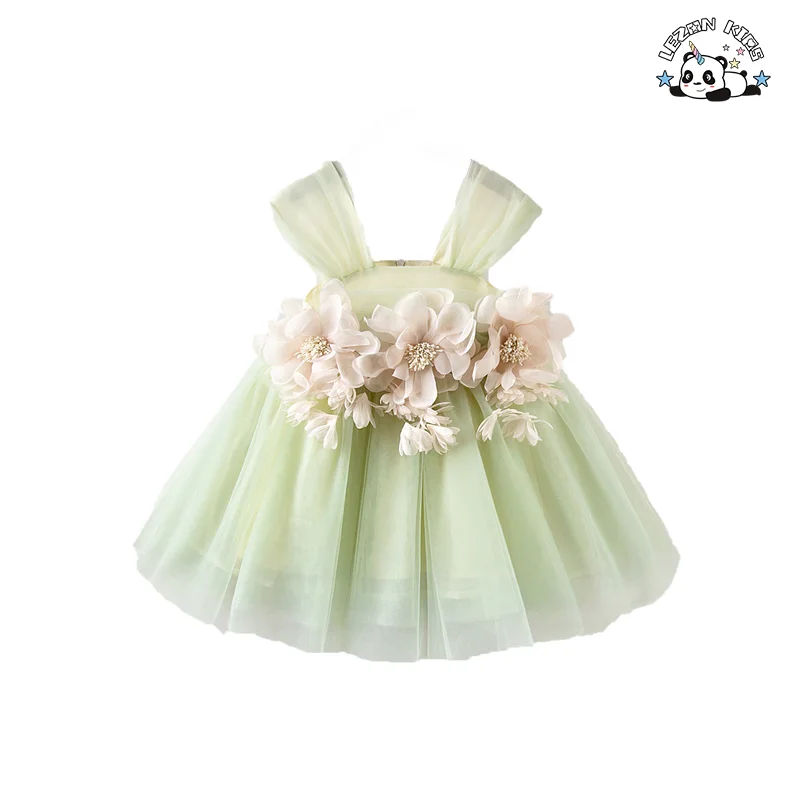 Solid Flower Girl Casual Formal Dress Kids Elegant Cute Summer Floral Print Short Appliques Girl Dress