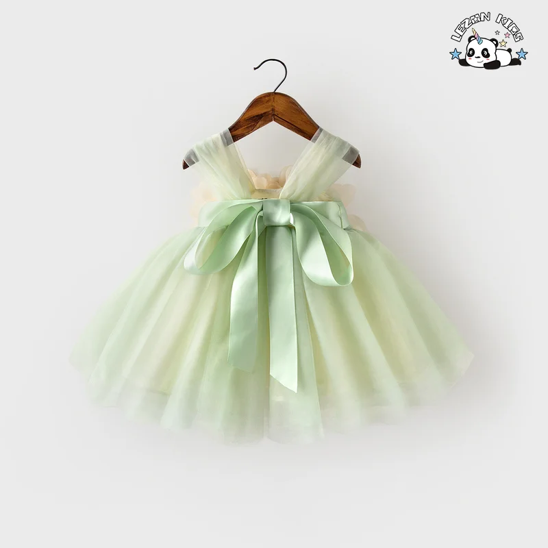 Solid Flower Girl Casual Formal Dress Kids Elegant Cute Summer Floral Print Short Appliques Girl Dress - Product Image