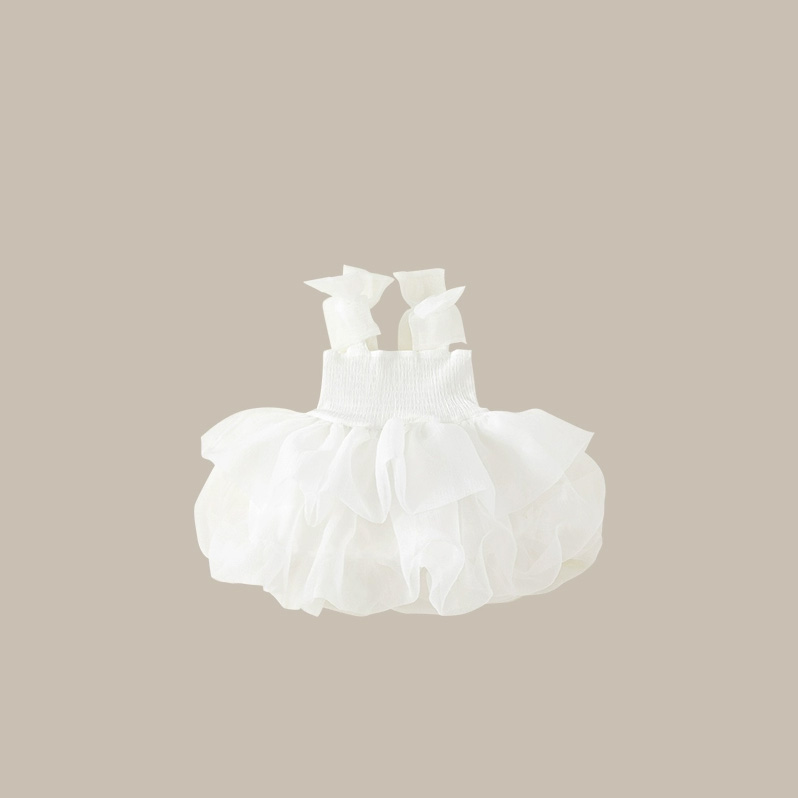 Spaghetti Strap Girl Summer Kids Dress With Bow Tulle Tutu Straight Dresses - Product Image