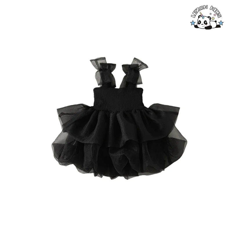 Spaghetti Strap Girl Summer Kids Dress With Bow Tulle Tutu Straight Dresses - Product Image