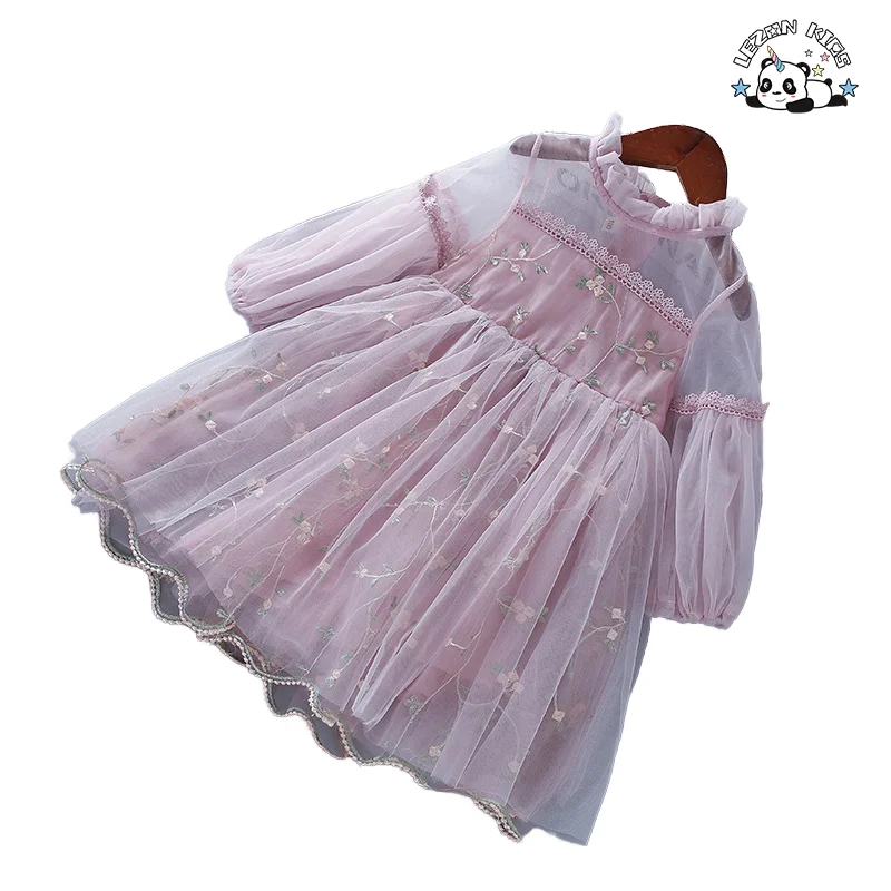 Spring and Autumn New Children's Dress Lace Tulle Embroidery Girl's Puff Sleeve Dress