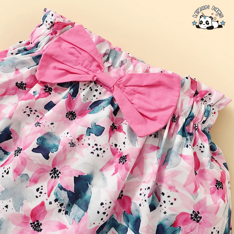 Summer Girl Set One-Shoulder Lotus Leaf Collar Blouse Floral Skirt Two-Piece Set - Product Image