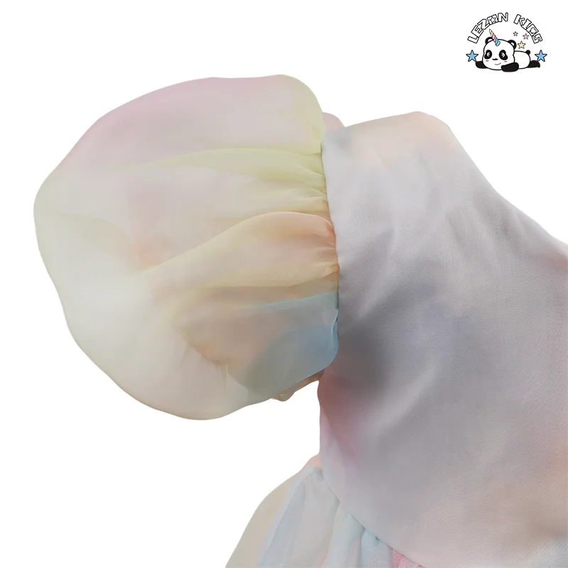 Vestido de Princesa com Manga Bolha Arco-Íris para Meninas no Verão, Saia Infantil Doce para Apresentações - Product Image