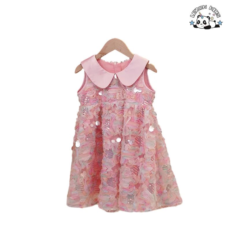 Summer Special Style Clothing Sleeveless Sequin Party Dress Flower Sweet Girls Dress - Product Image