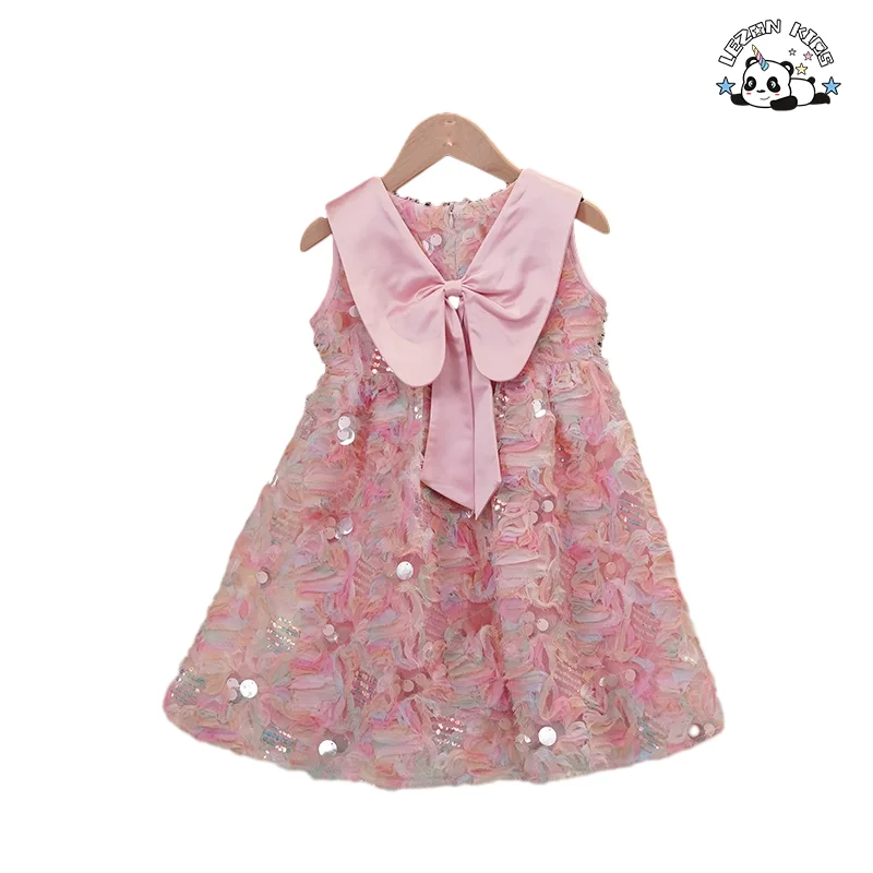 Summer Special Style Clothing Sleeveless Sequin Party Dress Flower Sweet Girls Dress - Product Image