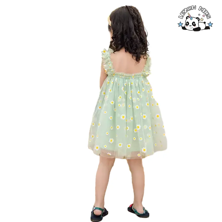 Summer baby kids dress linen children baby princess dresses flower lace girl casual dress sleeveless clothes - Product Image