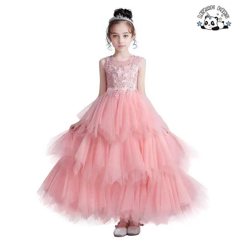 Vestidos de Tule em Camadas com Bordados para Meninas para Casamento Infantil
