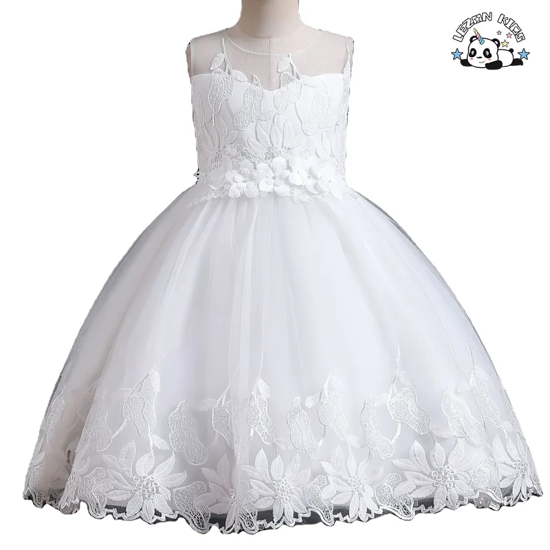 Western style tailed girl wedding dress elegant crew neck baby girls dress design kid beaded dresses for girls of 10 year old - Product Image