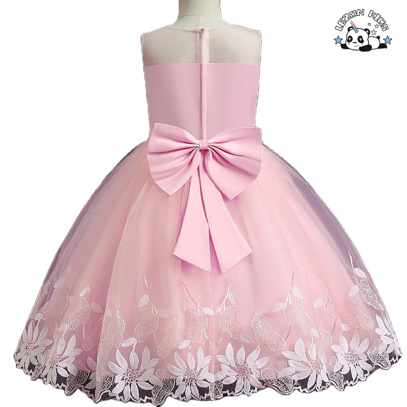 Western style tailed girl wedding dress elegant crew neck baby girls dress design kid beaded dresses for girls of 10 year old - Product Image