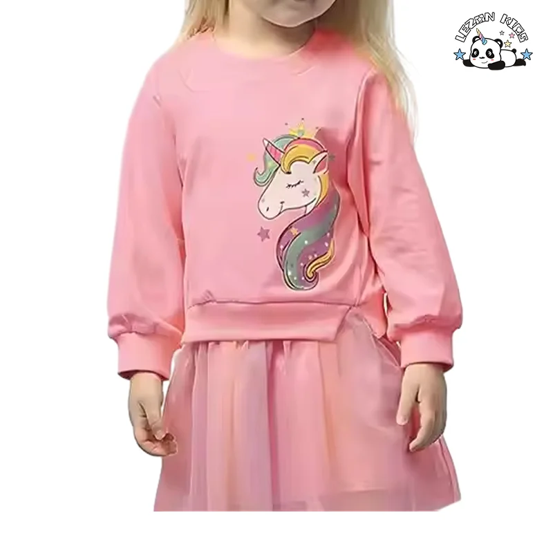 Wholesale Autumn Long Sleeve Kids Dress Cute unicorn Sequin Patches Sweatshirt Tutu Girls Dress - Product Image