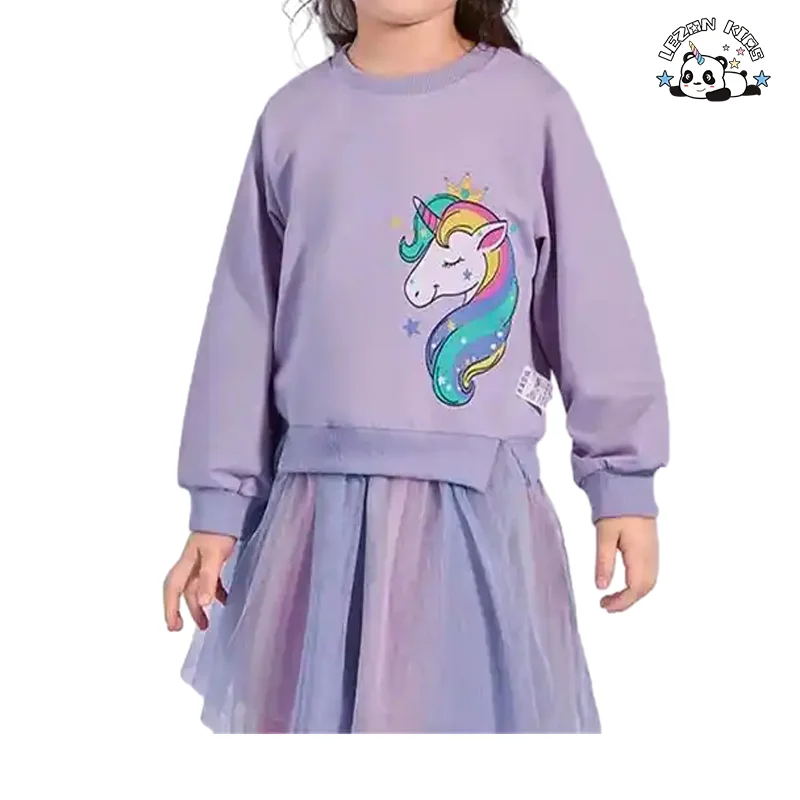 Wholesale Autumn Long Sleeve Kids Dress Cute unicorn Sequin Patches Sweatshirt Tutu Girls Dress - Product Image