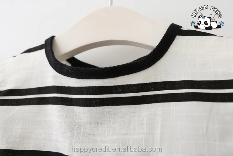 Wholesale Children Clothing Custom Cotton Linen Girls Ruffle Sleeve Dress in Black White - Product Image