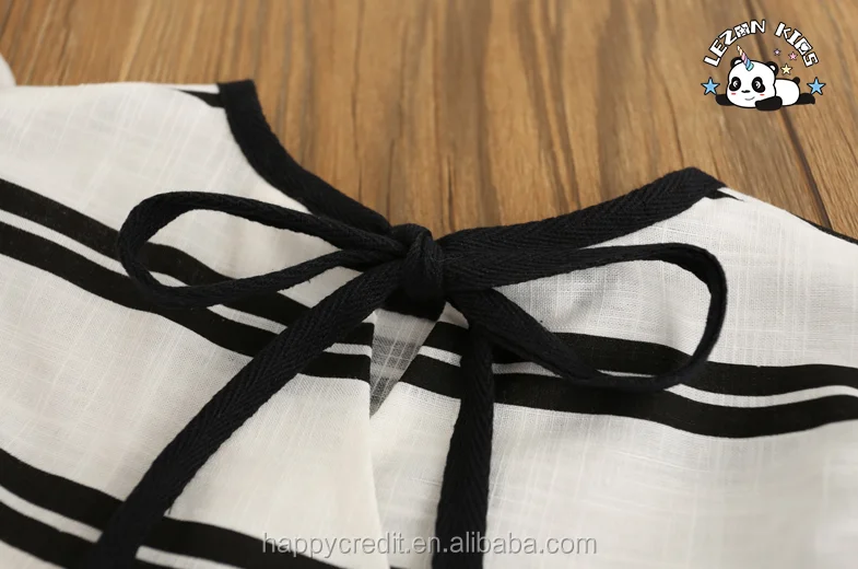 Wholesale Children Clothing Custom Cotton Linen Girls Ruffle Sleeve Dress in Black White - Product Image