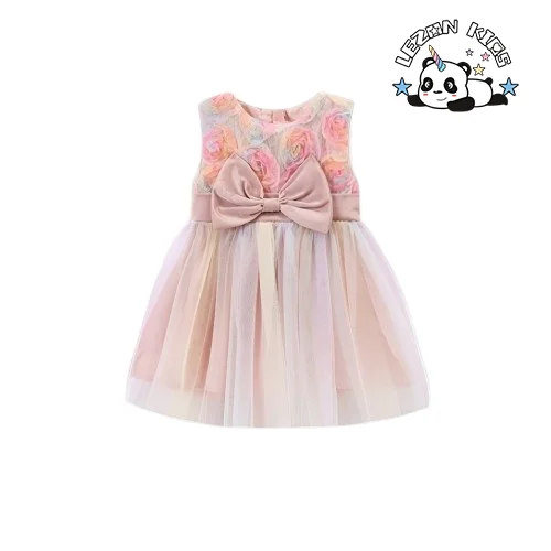 Wholesale Custom Children's Summer Wear Neon Mesh Dress Girls Princess Dress for 2-14 Year Old Baby Girls