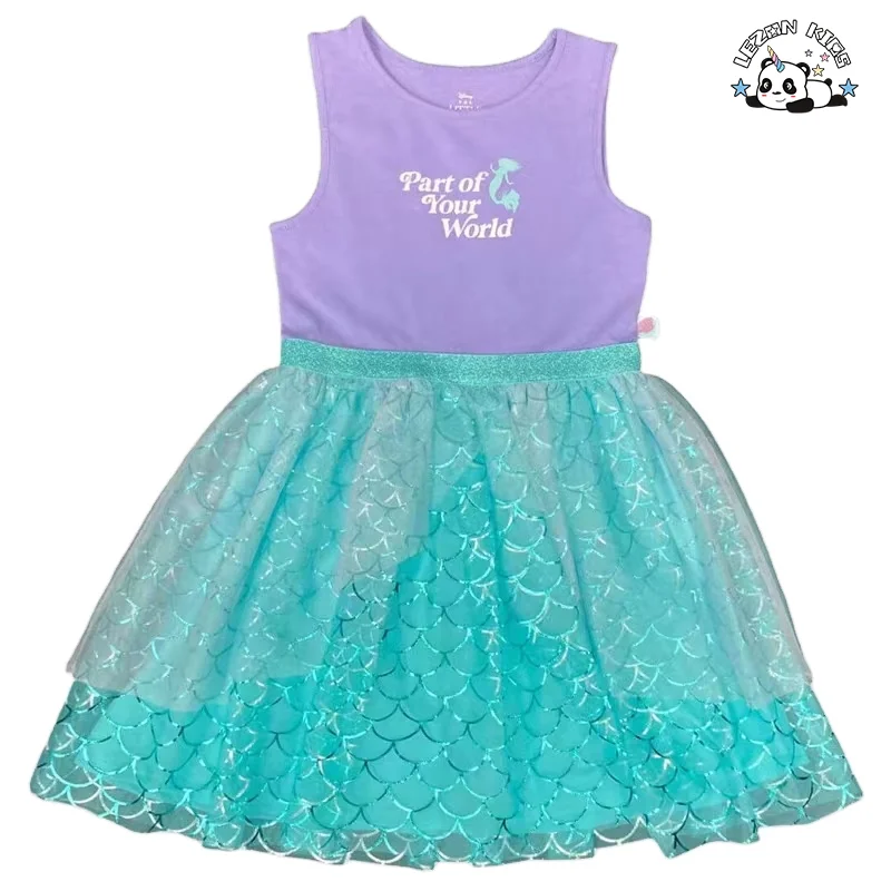Wholesale Customizable Princess Boutique Dress Sleeveless Cotton Mesh Sequin Girls Dress for 2-14T