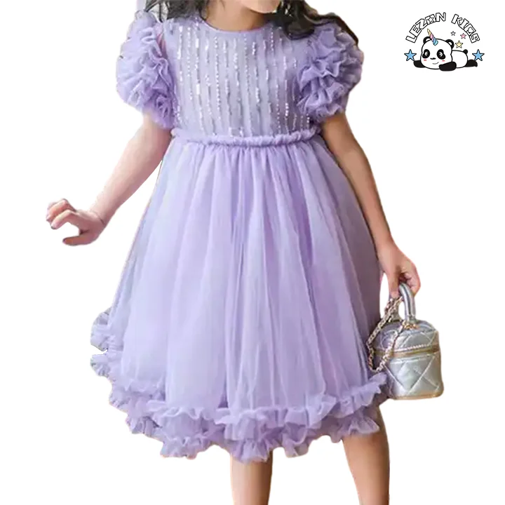 Wholesale Customization Elegant Puffy Shining Sequins Tulle Girls Birthday Party Dresses