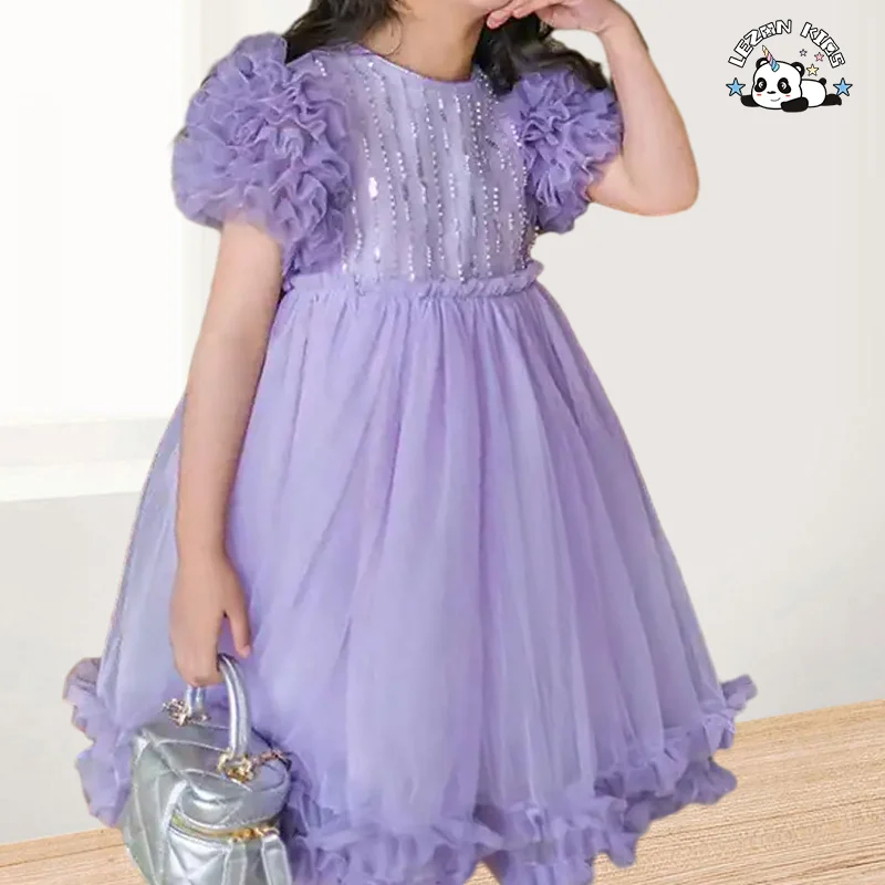 Wholesale Customization Elegant Puffy Shining Sequins Tulle Girls Birthday Party Dresses - Product Image