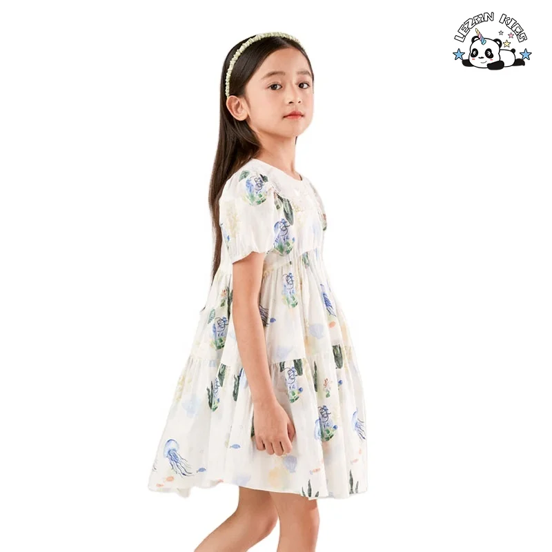 Wholesale High Quality Children's Short Sleeve Dress 2023 Summer Puff Sleeve Floral Cotton Printed Dress for Girls - Product Image