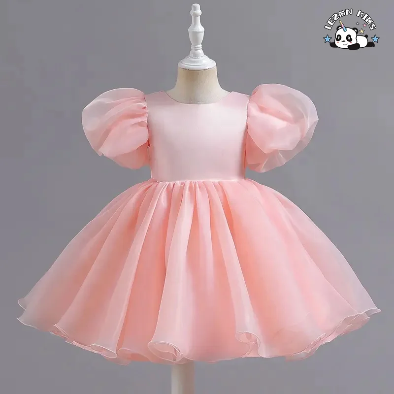 Wholesale High Quality Dot Lace Red Cascading Ruffled Knee Length Flower Girl Dresses for Wedding - Product Image