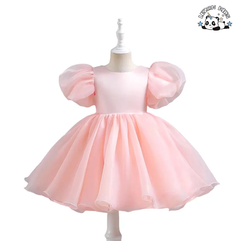 Wholesale High Quality Dot Lace Red Cascading Ruffled Knee Length Flower Girl Dresses for Wedding - Product Image