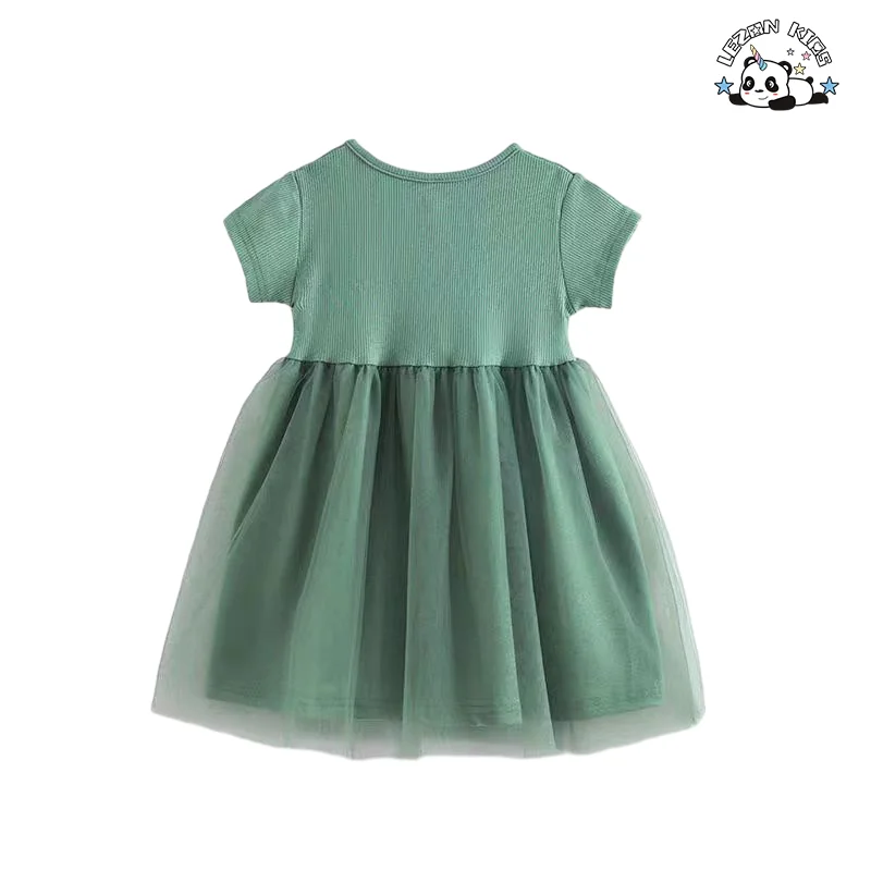 Venda por Atacado Vestidos Tutu Casuais de Manga Curta de Cor Pura de Alta Qualidade para Meninas Crianças - Product Image