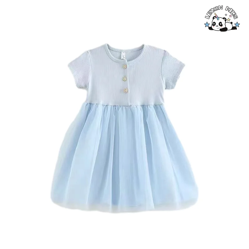 Venda por Atacado Vestidos Tutu Casuais de Manga Curta de Cor Pura de Alta Qualidade para Meninas Crianças - Product Image