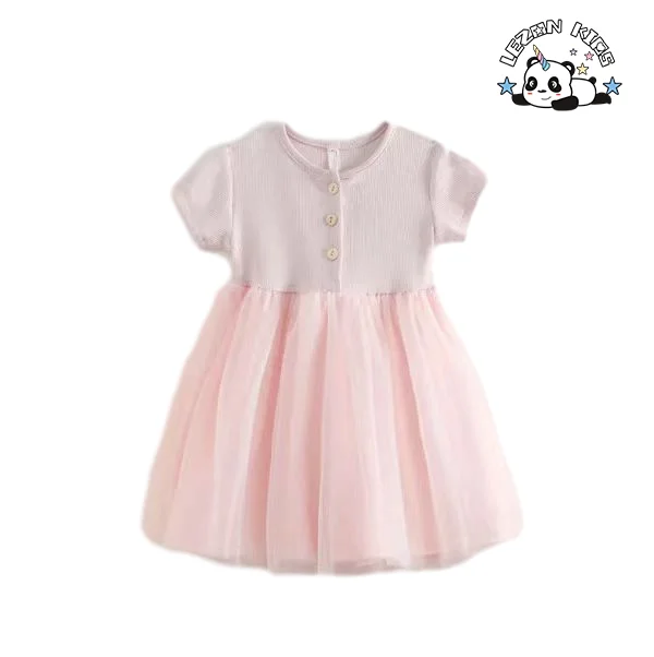 Venda por Atacado Vestidos Tutu Casuais de Manga Curta de Cor Pura de Alta Qualidade para Meninas Crianças - Product Image