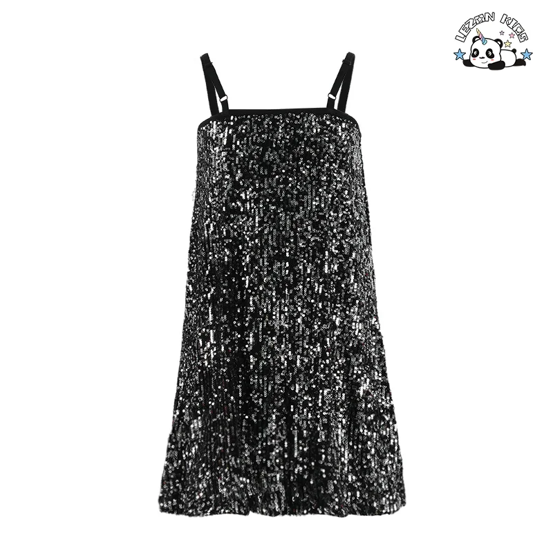 Wholesale High Quality Sparkle Sequin Spaghetti Strap Party Girls Dresses 2-12 Children Clothing
