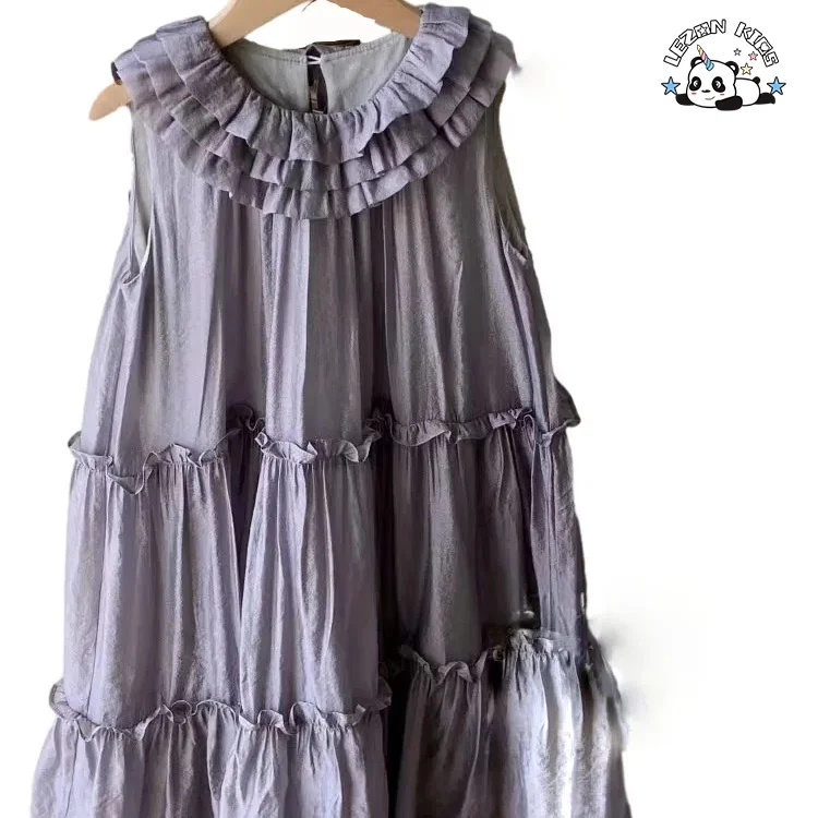 Venda por atacado de vestidos sem mangas roxos bonitos e de alta qualidade com novo design para meninas