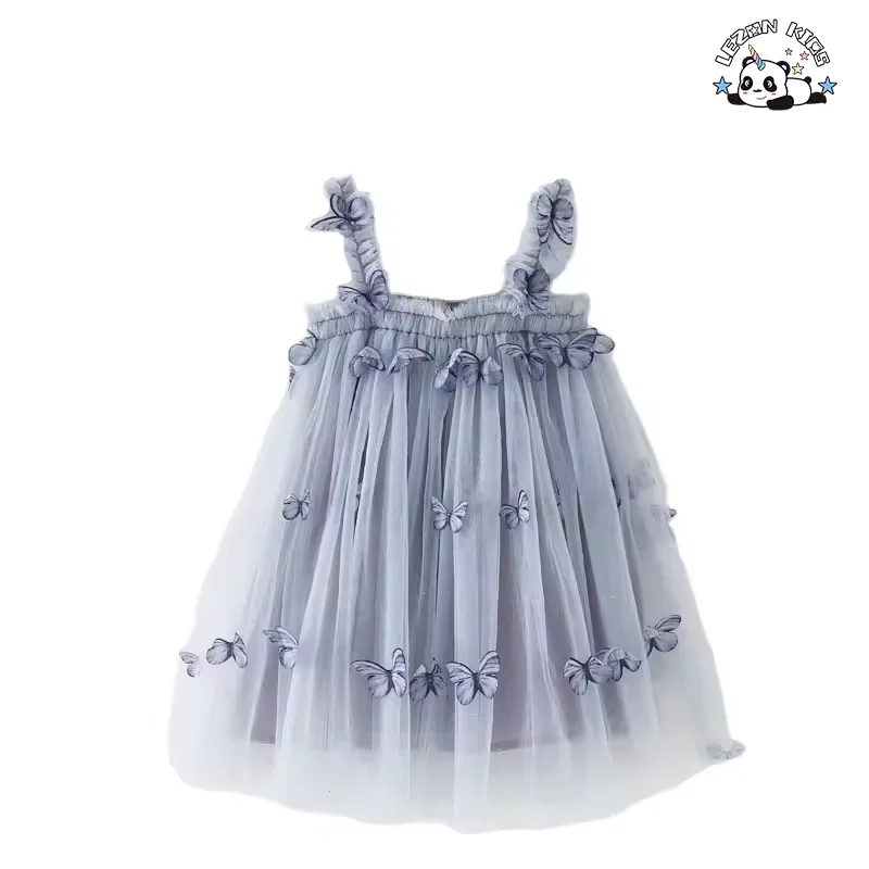 Wholesale High Quality casual elastic butterfly straps little princess kids dresses for girls