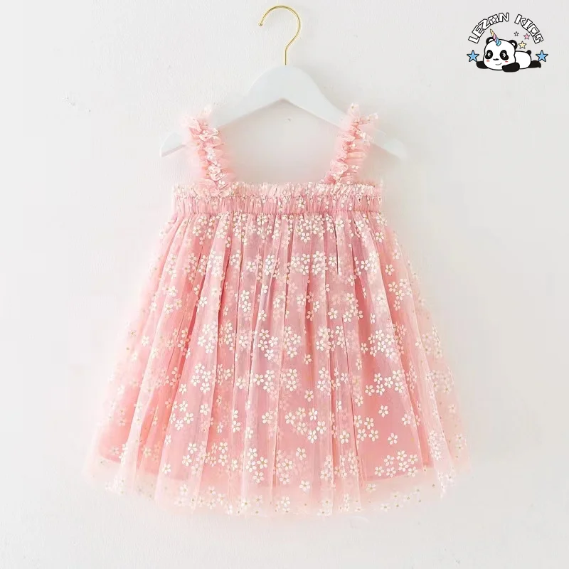 Wholesale High Quality latest beautiful white flower printed with straps princess dress for girl
