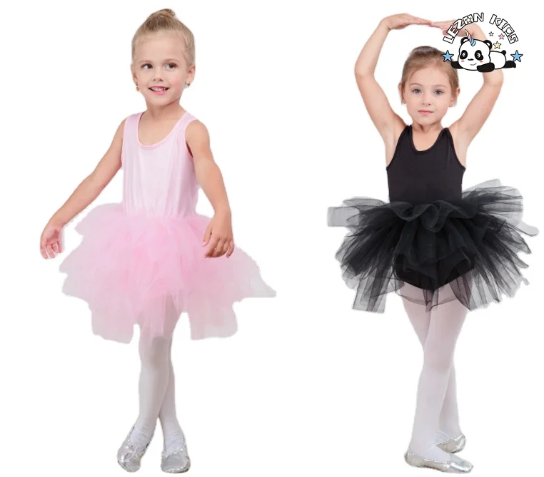 Roupas infantis por atacado Vestido de ballet sem mangas para meninas de algodão e spandex para apresentação de dança