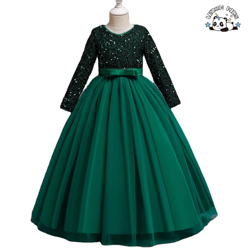 Wholesale Kids Princess Dance Dress Waist Bow Girls Sequin Elegant Dress for Party Birthday Wear