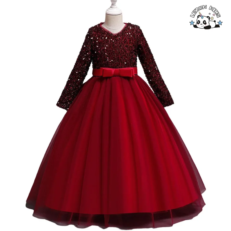 Wholesale Kids Princess Dance Dress Waist Bow Girls Sequin Elegant Dress for Party Birthday Wear - Product Image