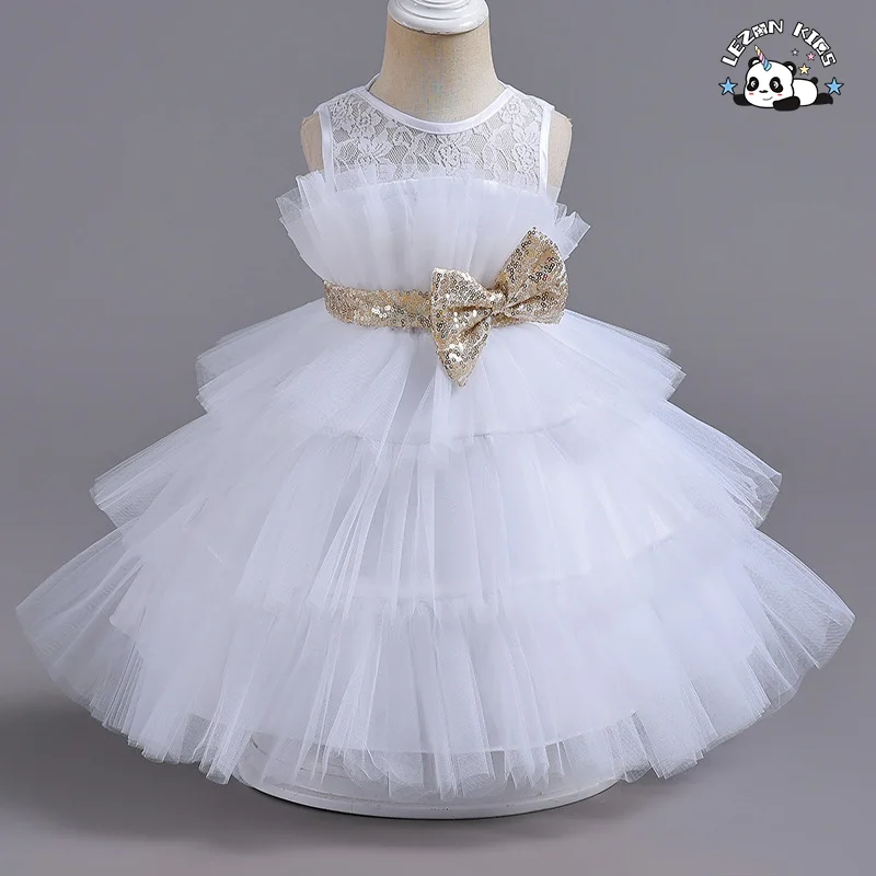 Vestidos de Renda de Manga Longa por Atacado Vestidos Formais de Algodão para Meninas Casamentos Aniversários Crianças Vestidos de Manga Curta Comprimento - Product Image