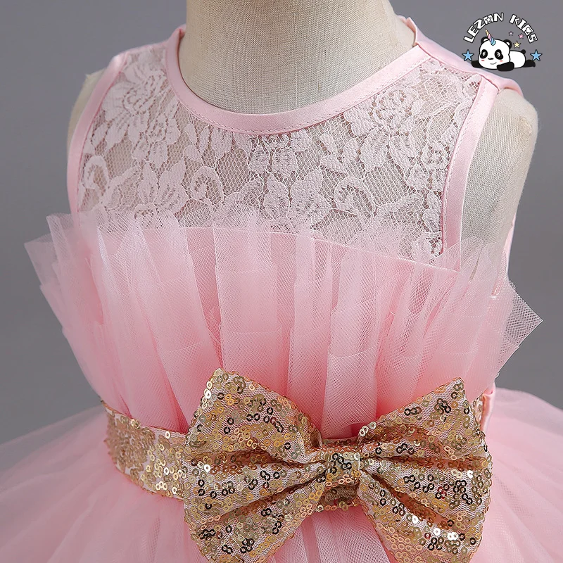 Vestidos de Renda de Manga Longa por Atacado Vestidos Formais de Algodão para Meninas Casamentos Aniversários Crianças Vestidos de Manga Curta Comprimento - Product Image
