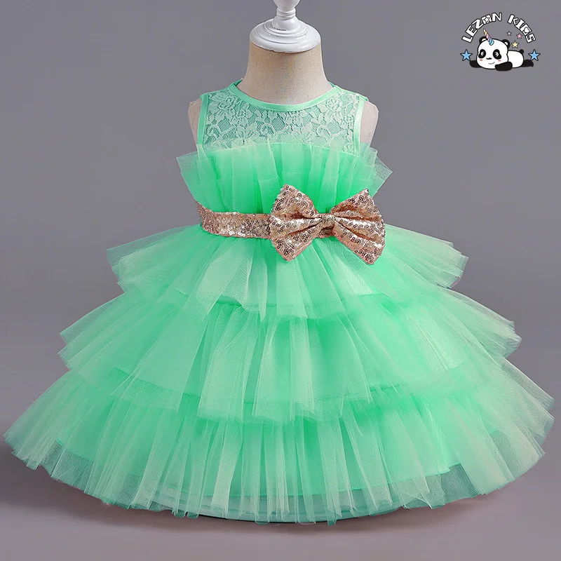 Vestidos de Renda de Manga Longa por Atacado Vestidos Formais de Algodão para Meninas Casamentos Aniversários Crianças Vestidos de Manga Curta Comprimento - Product Image