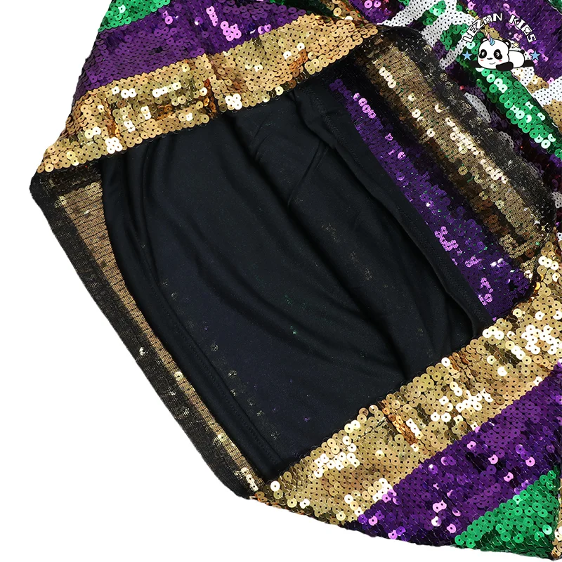 Vestido de Meninas Mardi Gras por Atacado Roupas Personalizadas para Crianças Roupas Camisa de Listras Longas com Lantejoulas Vestido para Meninas - Product Image