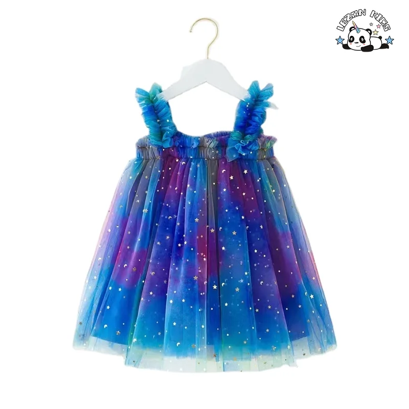 Wholesale New Design summer  sweet tie dye tutu sparkle printed pattern girls dresses