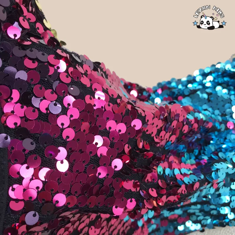 Wholesale New Innovations Short Sleeve Color Gradient Sparkle Sequin Girls Dresses 2-12 Children Clothing - Product Image